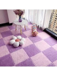 12入組拼圖地毯複合地墊,ins風格棋盤地墊適用於卧室、床邊、嬰兒爬行,防滑,3種顏色可選(粉色、白色、紫色)