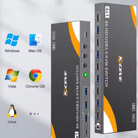 4K@120Hz KVM Switch 1 Monitor 4 Computers USB-C HDMI DP 4K@60Hz,USB3.0 Switch 4 Port for 4 PC Share 