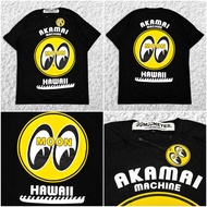 HITAM T-shirt MOONEYES JAPAN AKAMAI MACHINE MOON HAWAII BLACK BLACK T-SHIRT Men Women IMPORT