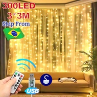 300 LED 3x3m USB Fairy Lights 8 Modes Christmas Waterfall Window Curtain Decoration 110v-220v