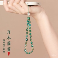 Zinan Palace Consecrated/Oven Green Agate Phone Case Lanyard White Crystal Pendant Mobile Chain Hang