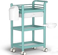 3-Tier Rolling Utility Cart Movable Storage Organizer Rack Shelves with Drawers and Garbage Can Multifunctional Service Cart for Beauty Salon, Home Office, Kitchen (Color : Blue)