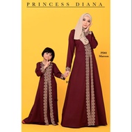 Jubah Dress Princess Diana Sedondon Ibu Anak PD01 Maroon | Baju Raya Sedondon