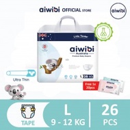 Aiwibi Ultra Slim Tape Diaper 09 - L 26pcs (Medium Pack)