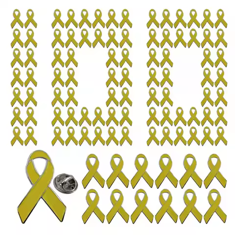 100pcs Middle Type Metal Yellow Ribbon Pin Awareness Ribbon Pin Bone Cancer Awareness Support Campai