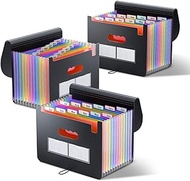 Expanding File Folders 3 Packs/BluePower 12 Pockets A4 Accordion File Organizer/Multicolor Portable Expanding File Box，High Capacity Plastic Accordian File Bag Wallet Briefcase with Colored Tab