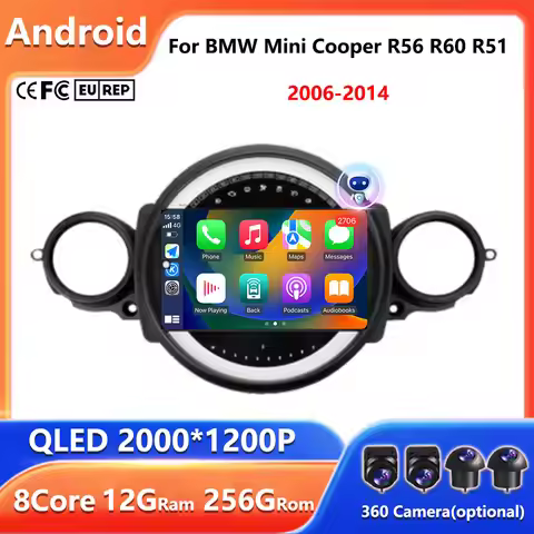 Android 16 Wireless Carplay Auto Car Radio For BMW Mini Cooper R56 R60 R51 2006-2014 Multimedia Vide