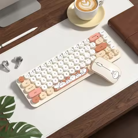 MOFii Idol Pro Wireless Keyboard and Mouse Combo, Pink Cute Bunny Round Keycaps, US QWERTY Layout, f