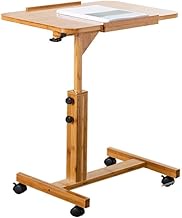 Side Table Desk End Bedside Bamboo Wood Laptop Stand For Desk Can Be Tilted Can Lift With Pulley Multifunction Desk Table Tea Easy To Assemble FENPING (Color : Wood, Size : 60 * 40 * 62-94cm)