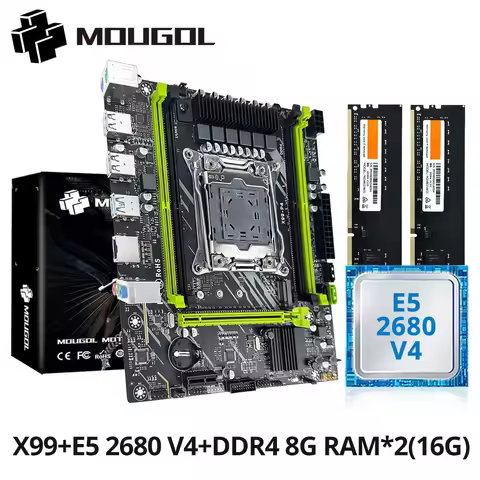 MOUGOL X99 Gaming Motherboard Set with Intel Xeon E5 2680 V4 & DDR4 8Gx2 2133MHz Dual Channel RAM M.