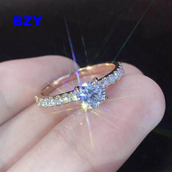 Bzy ที่เรียบง่ายทองคำขาวที่เต็มไปด้วย S925 เงินธรรมชาติสีขาวไพลินแหวนแต่งงาน