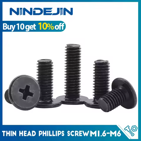 NINDEJIN Phillips Ultra Thin Flat Wafer Head Screw M1.6 M2 M2.5 M3 M4 M5 M6 Carbon Steel CM Thin Hea