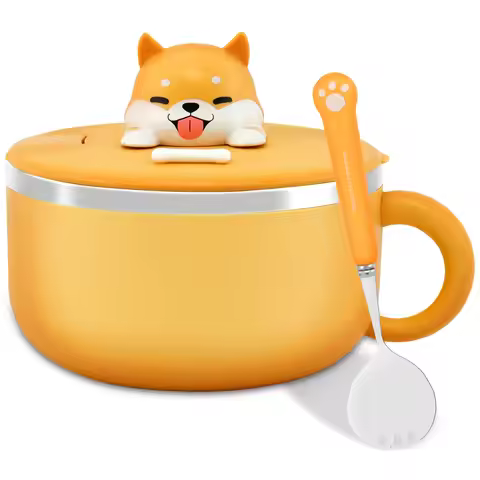 1200ml Ramen Bowl 304 Stainless Steel Noodle Bowl with Lid and Spork Heat Resistant with Handles Ram