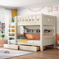 {Sg Sales}Double Decker Bed Frame Double Bed Loft Bed High Low Solid Wood Children's Bunk Bed Wooden Bed Simple Home Multi-Functional Student Bunk Bed Height-Adjustable Bed