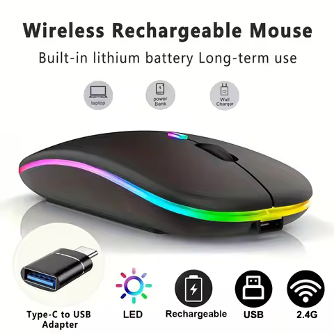 Wireless Rechargeable Mouse With LED Backlight Bluetooth With Type-C Adapter Gaming Mouse Suitable F
