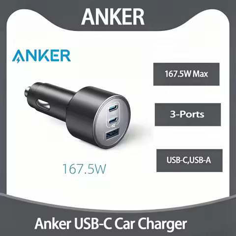 Anker Original 167.5W 3-Port Car Charger USB-C USB-A PD Fast Charging Adapter for MacBook Laptop IPh