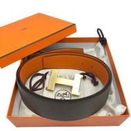 全新HERMES皮帶38MM 95碼 錫器灰/橙色 金色大H扣 雙面EPSOM皮 H075406CAAY095 H074562CP2K #BRAND NEW #香榭站正品