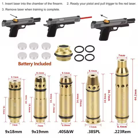 9mm Red Dot Laser Training Bullet 9x19mm/380ACP/38spl/223Rem 7.62x39 Dry Fire Laser Trainer Cartridg