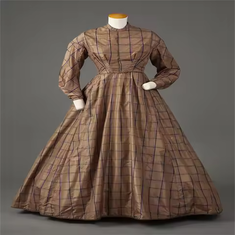 Medieval Victorian Plaid Vintage Dress Women's Retro Regency Historical Costume Dress