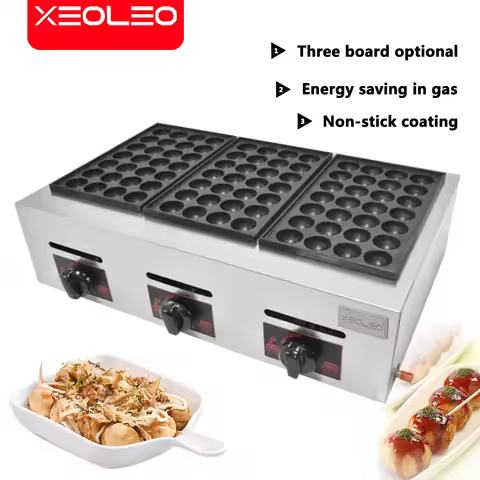 XEOLEO 3 Plates Fish Ball Machine Takoyaki Machine Octopus Ball Machine Fish Ball Furnace Commercial