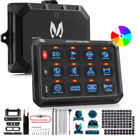 MICTUNING P1s RGB 5 Inch 12 Gang Switch Panel,Toggle Momentary Strobe Pulsed Switch Pod with Backlit