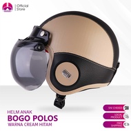 Hijmuku Helm Bogo Anak 2 3 4 5 6 Tahun Cream Hitam Polos Kaca Cembung