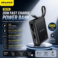 Awei P87K 10000mAh 30W PowerBank Built-In Cable Power Bank Portable Mini Powerbank 30W Fast Charging