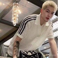 Sg Seller GO7 Independent Development Hollow Mesh Short-Sleeved Sweater Edison Chen Same Style POLO 