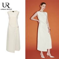 URBAN REVIVO Womens Sleeveless Off-Shoulder Straight Dress Loose Split Tshirt Long formal elegant Dresses