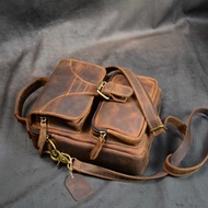 Crazy Horse Leather Vintage Messenger Bag Portable Men's Genuine Small Square Casual First Layer Cow