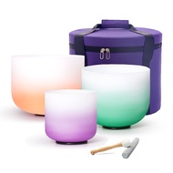 Hye-eun 3pcs 8-12inch Crystal Sing Bowls Set 440hz/432hz Sound Healing With Heavy Duty Carrying Case