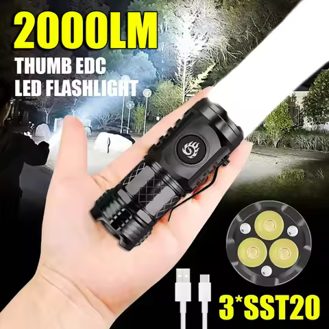 High Quality 3*SST20 LED Flashlight Built-in Battery USB Rechargeable Pen Clip Head Flashlight Water
