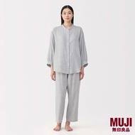MUJI Ladies Herringbone Gauze Stand Collar Pajamas