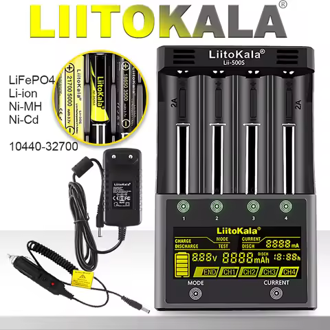 LiitoKala for 18650/21700/26650/AA/AAA, LCD Display, Auto Detect, Discharge,Overcharge Protection Li