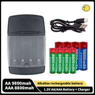 1.5V AA 9800mAh And AAA 8800mAh Alkaline Rechargeable Battery，With USB Battery Charger