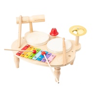 【JIS】-1Set Drum Set For Kids Musical Toys Kids Musical Instruments Sensory Toys Kids Drum Percussion Instruments Set Wood Color