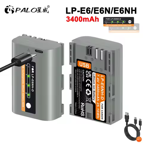 3400mAh LP-E6NH LP E6N LP-E6 Battery with USB Charging Port for Canon EOS R R7 R5C R5 R6 90D 70D 80D