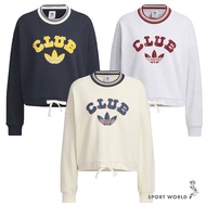 Adidas Long-Sleeved Top Women's Short Version Dropped Shoulder Preppy Style Dark Blue/Gray/M [Sports