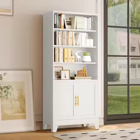 71" H Tall Metal Bookcases and Bookshelves with 2 Doors and Adjustable Shelves,Tall Storage Cabinet
