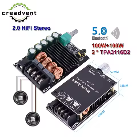 2*100W Bluetooth 5.0 TPA3116D2 Audio Power Amplifier Stereo HiFi Class D Digital TPA3116 Home Theate