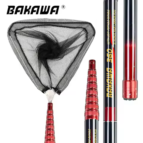 BAKAWA Folding Fishing Net Telescopic Landing Ne 2.1M/3/3.6M Carp Carbon Fiber Fly Tools Sea Hand Di