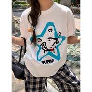 Cool Korean summer women's t-shirt ulzzang style cotton star shirt 230g comfortable and breathable