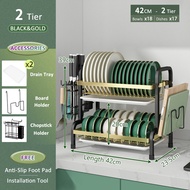 GSlife 3ชั้น ชั้นวางจานสแตนเลส ชั้นวางจาน ชั้นวางอเนกประสงค์ ที่คว่ำจาน ชั้นวางของครัว ตะขอ ที่ใส่ตะ