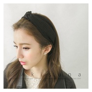 Korean Version Black Retro Grid Line Same Style Japanese Art Retro Bow Rabbit Ear Headband Hair Acce
