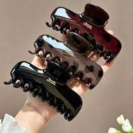 3pcs/1pc Women's 12cm/4.72in Red Chocolate Black Square Glossy Lightweight Plastic Hair Clips, Fashi