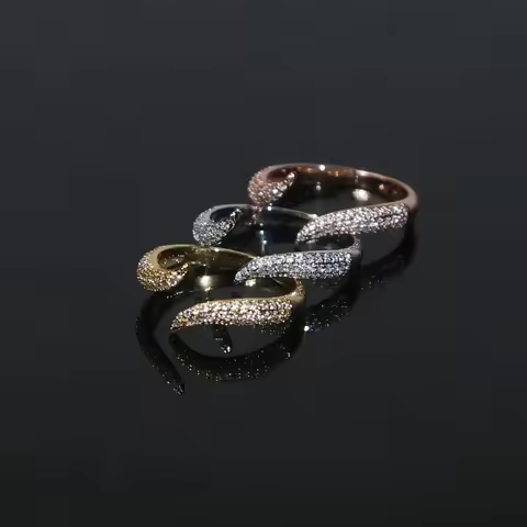 Curved Spike CZ Band Geometric Open Adjusted Women Rings 3 Colors Micro Pave Cubic Zirconia Finger J