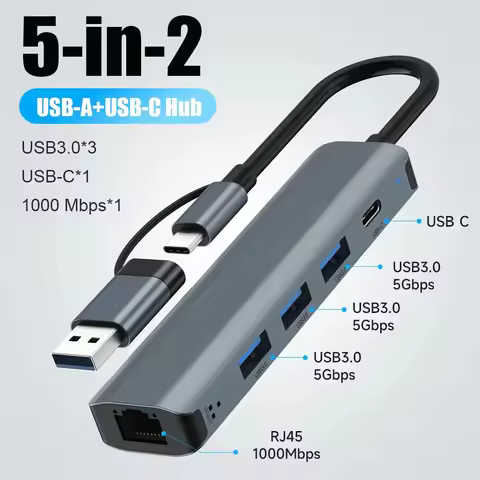 USB C HUB Multiport Adapter USB-C USB-A Type C USB 3.0 Gigabit Ethernet RJ45 Data Transfer Docking S