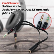 COD Kabel Adaptor Konektor Splitter Audio Jack Aux Female HP PC Ke 2 Dual Cabang Jack 3.5mm Male Mic