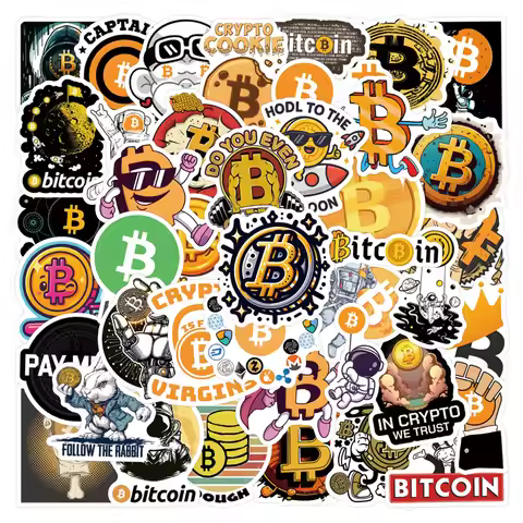 60Pcs Cartoon Bitcoin Coin Stickers BTC DIY Stickers Scrapbooking Phone Luggage Skateboard Vinyl Wat