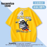 Crazy Frog Crazy Frog Boys Pure Cotton Short-Sleeved T-Shirt 2025 Summer Medium Large Children Casua